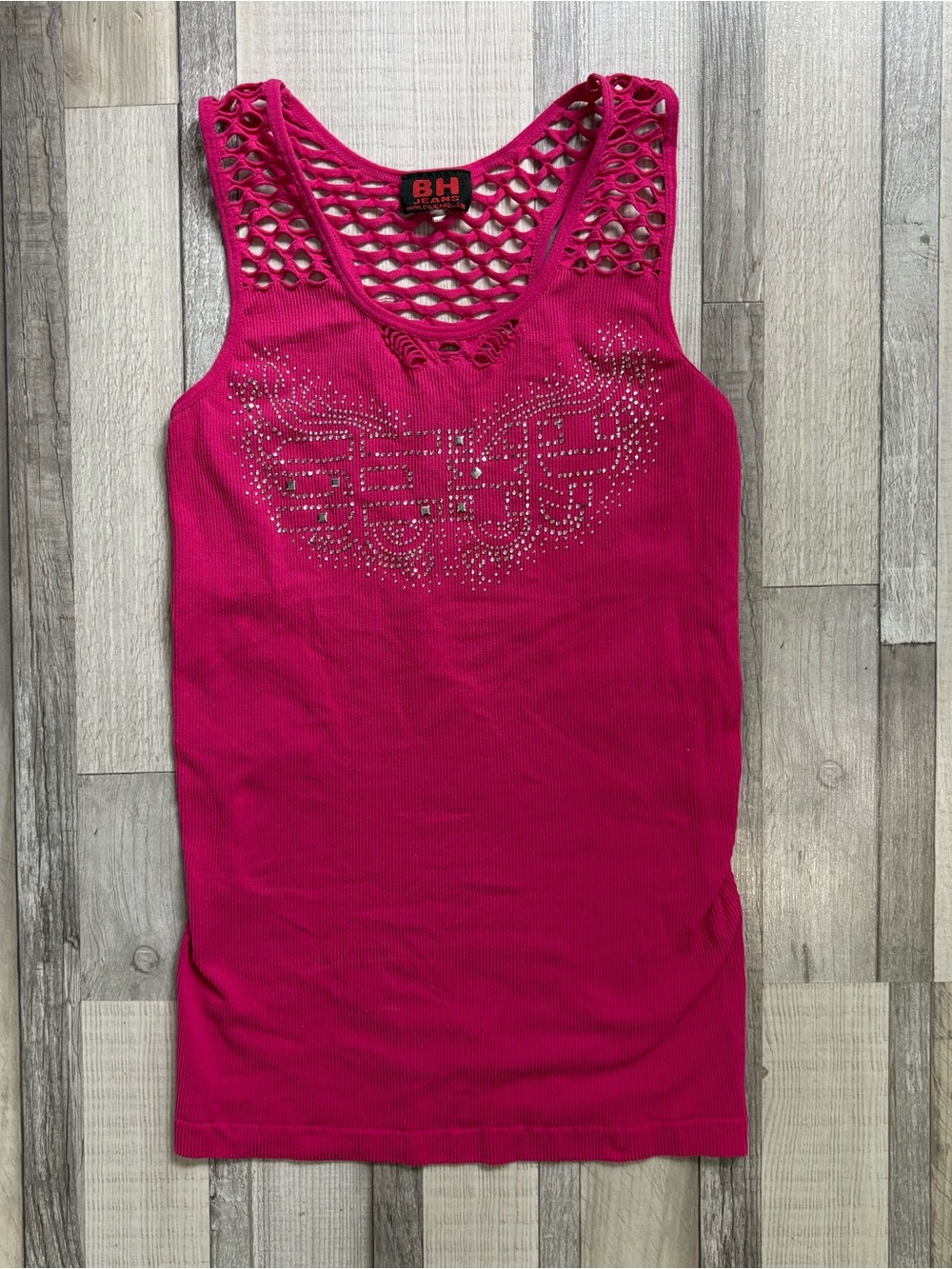 Hot Pink Studded Mesh-Back Tank Top